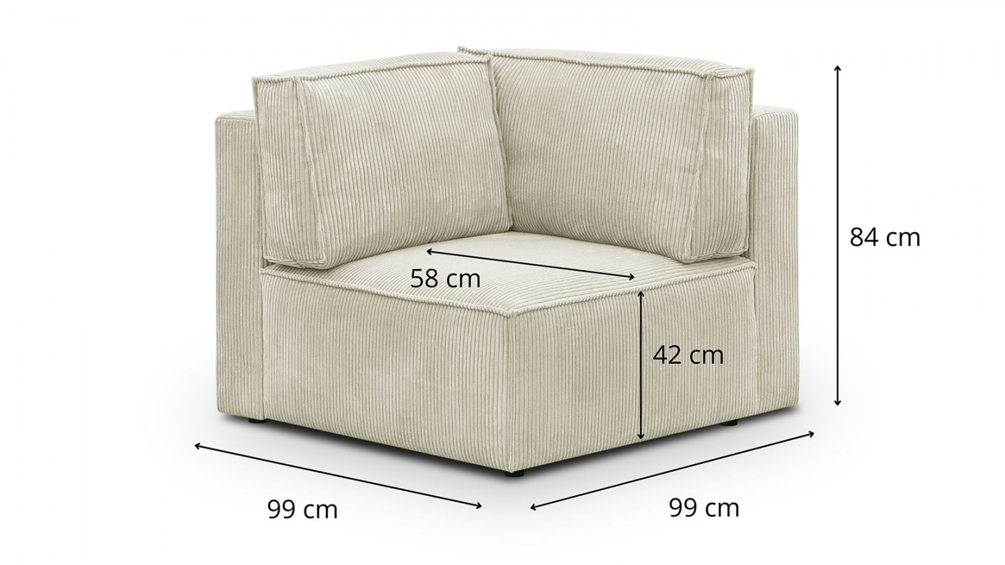 Canapé d'angle à gauche panoramique modulable convertible 10 places avec pouf en velours côtelé beige - Harper Mod