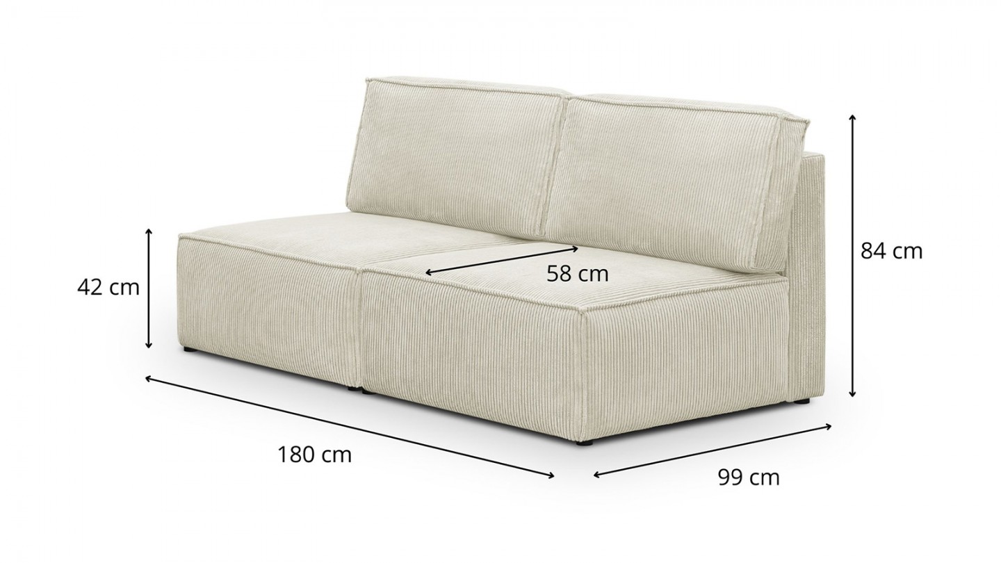 Canapé d'angle à droite panoramique modulable convertible 10 places avec pouf en velours côtelé beige - Harper Mod