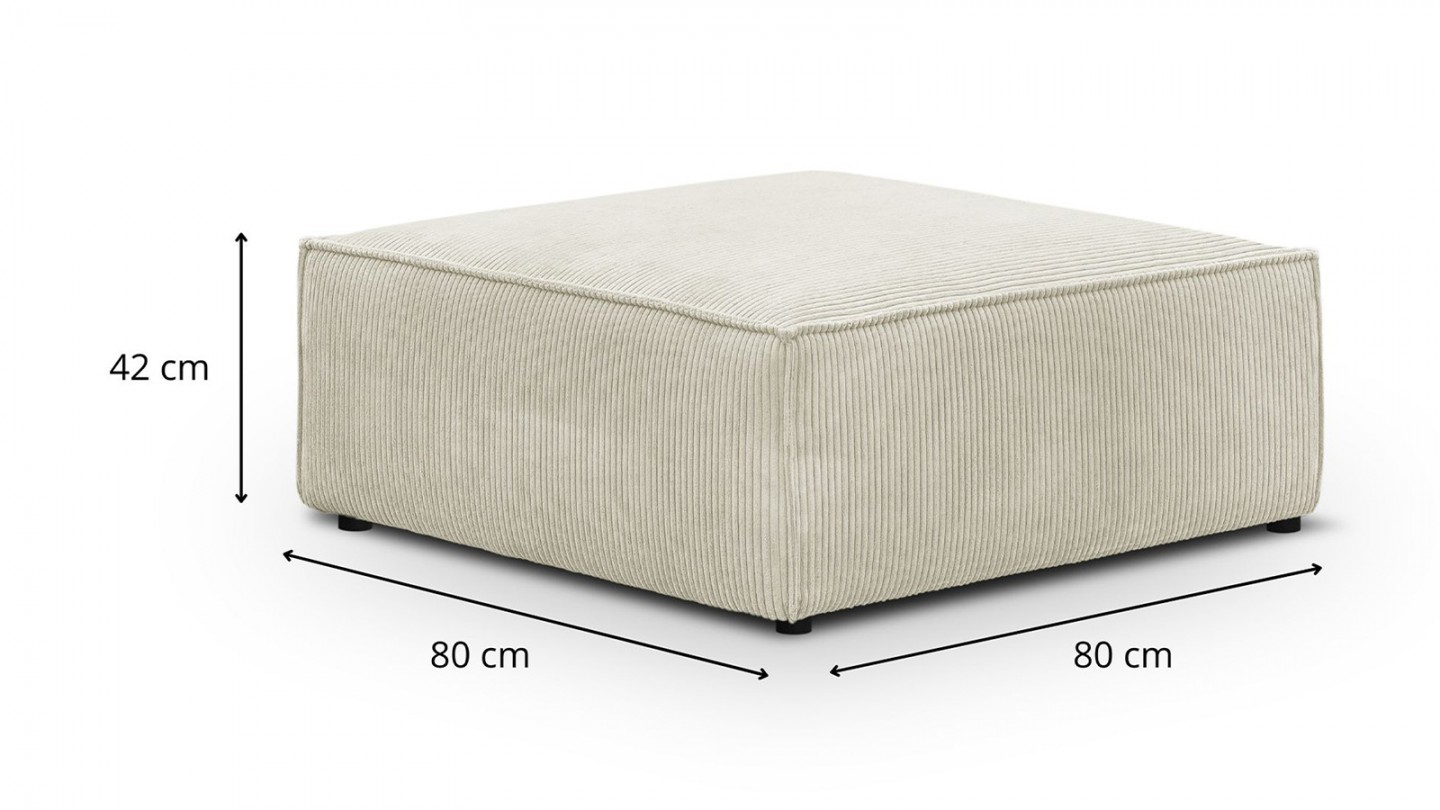 Canapé d'angle à gauche modulable 8 places avec pouf en velours côtelé beige - Harper Mod