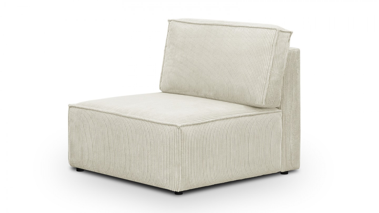 Canapé d'angle à droite panoramique convertible modulable 8 places avec pouf en velours côtelé beige - Harper Mod