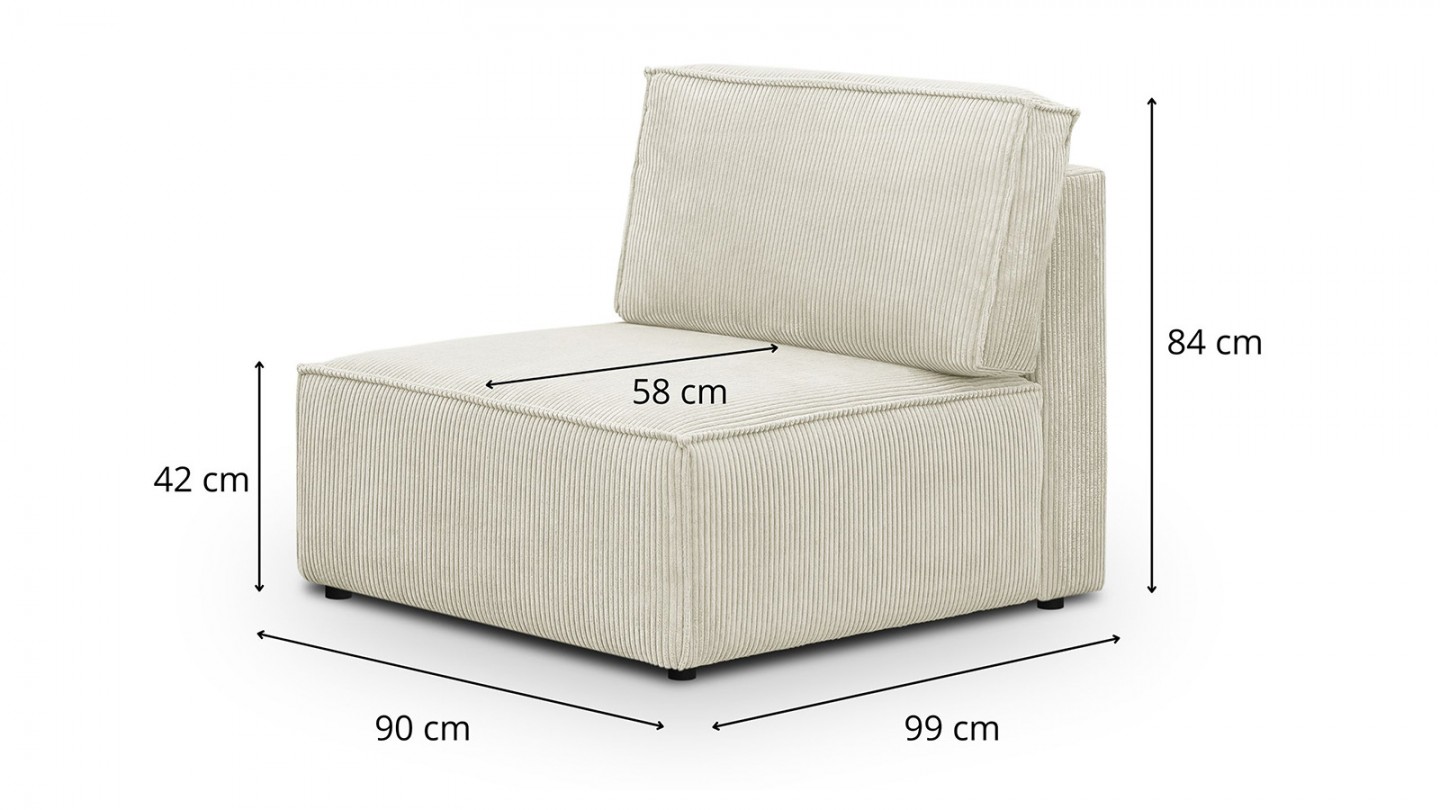 Canapé d'angle à droite panoramique convertible modulable 8 places avec pouf en velours côtelé beige - Harper Mod