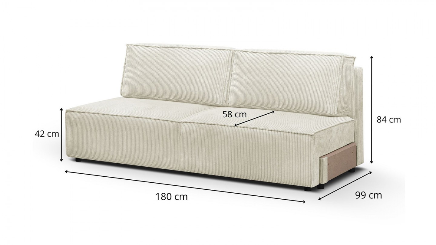 Canapé d'angle à droite panoramique convertible modulable 8 places avec pouf en velours côtelé beige - Harper Mod