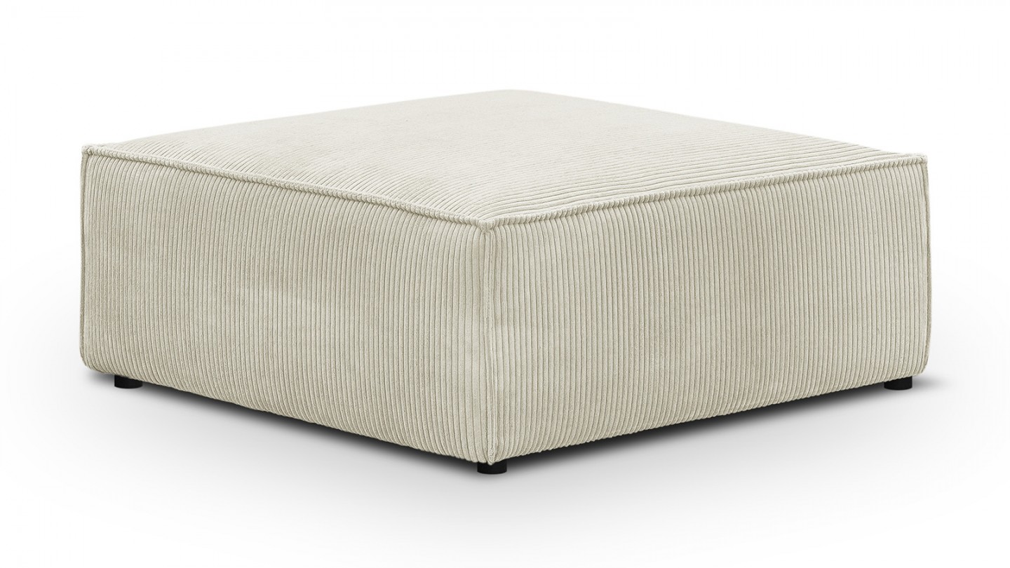 Canapé d'angle à droite panoramique convertible modulable 8 places avec pouf en velours côtelé beige - Harper Mod