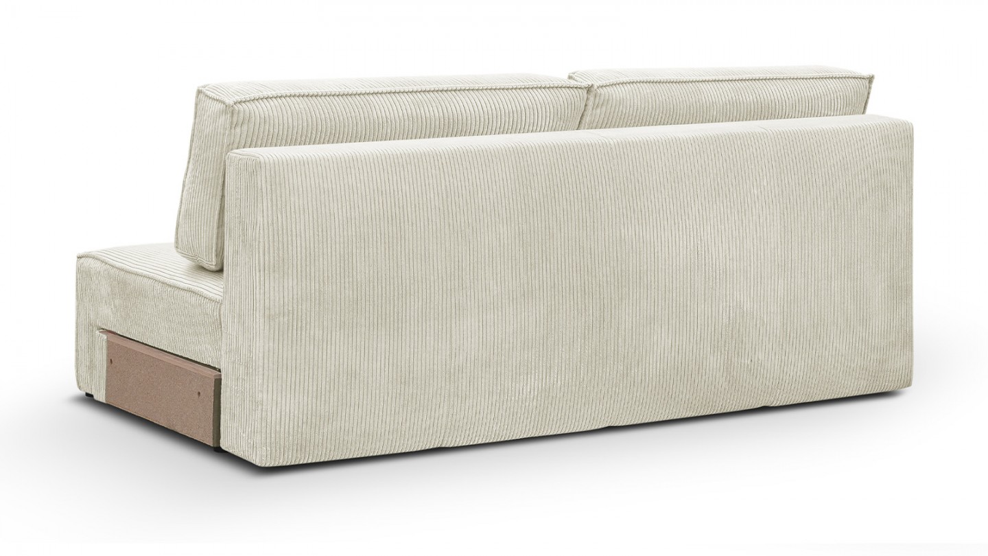 Canapé d'angle à gauche panoramique convertible modulable 8 places avec pouf en velours côtelé beige - Harper Mod