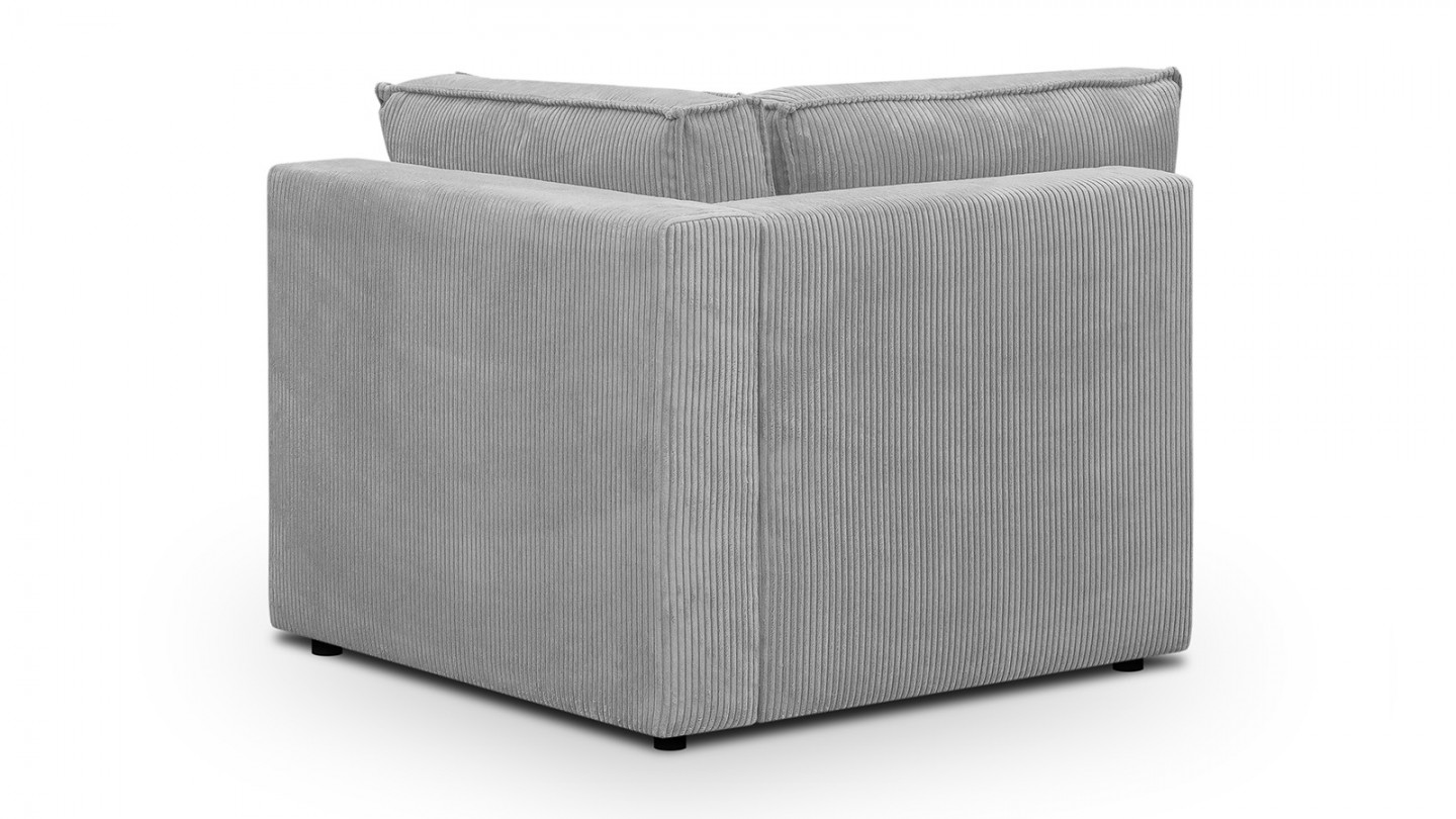 Canapé d'angle à gauche panoramique modulable convertible 10 places avec pouf en velours côtelé gris clair - Harper Mod