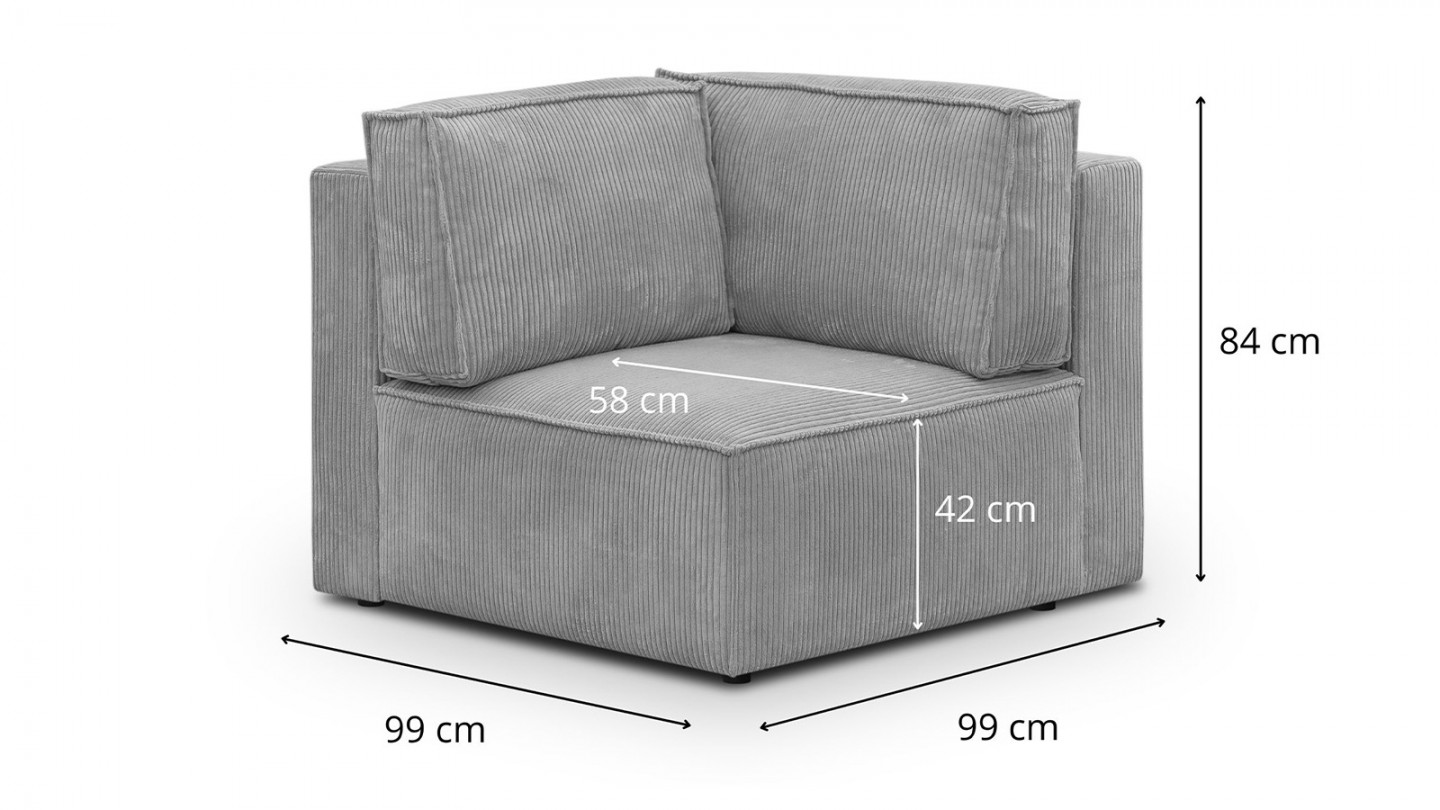 Canapé d'angle à gauche panoramique modulable convertible 10 places avec pouf en velours côtelé gris clair - Harper Mod