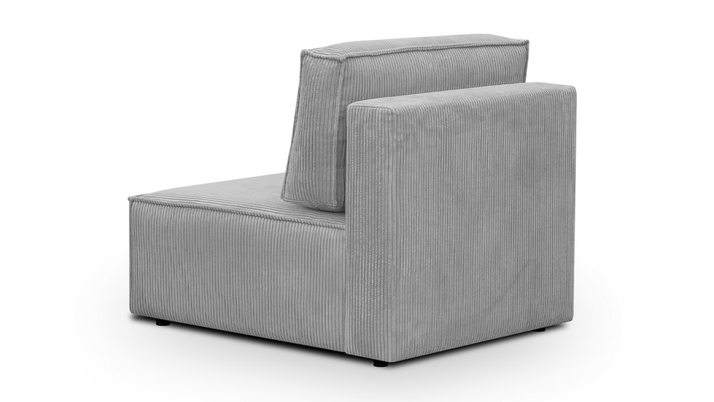 Canapé d'angle à gauche modulable 8 places avec pouf en velours côtelé gris clair - Harper Mod