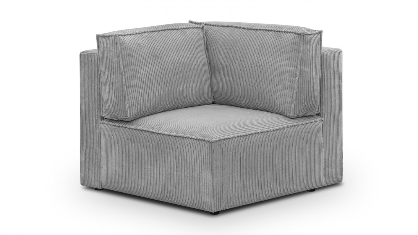 Canapé d'angle à droite modulable 8 places avec pouf en velours côtelé gris clair - Harper Mod