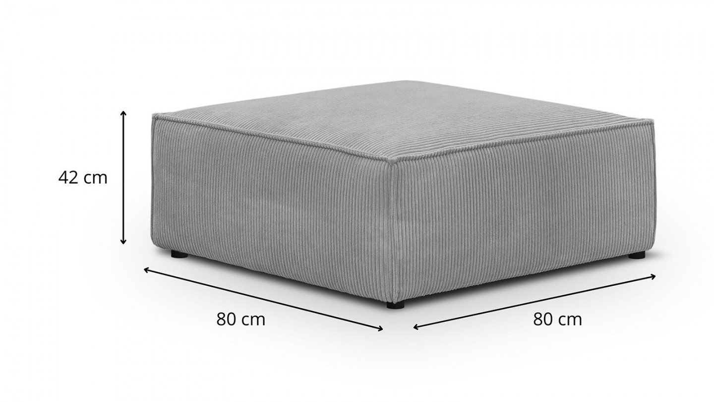 Canapé d'angle à droite modulable 8 places avec pouf en velours côtelé gris clair - Harper Mod