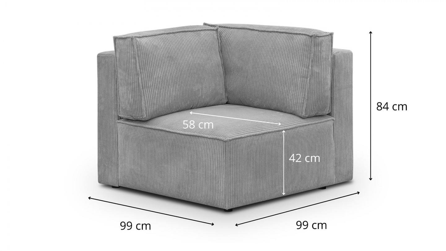 Canapé d'angle à gauche panoramique convertible modulable 8 places avec 2 poufs en velours côtelé gris clair - Harper Mod