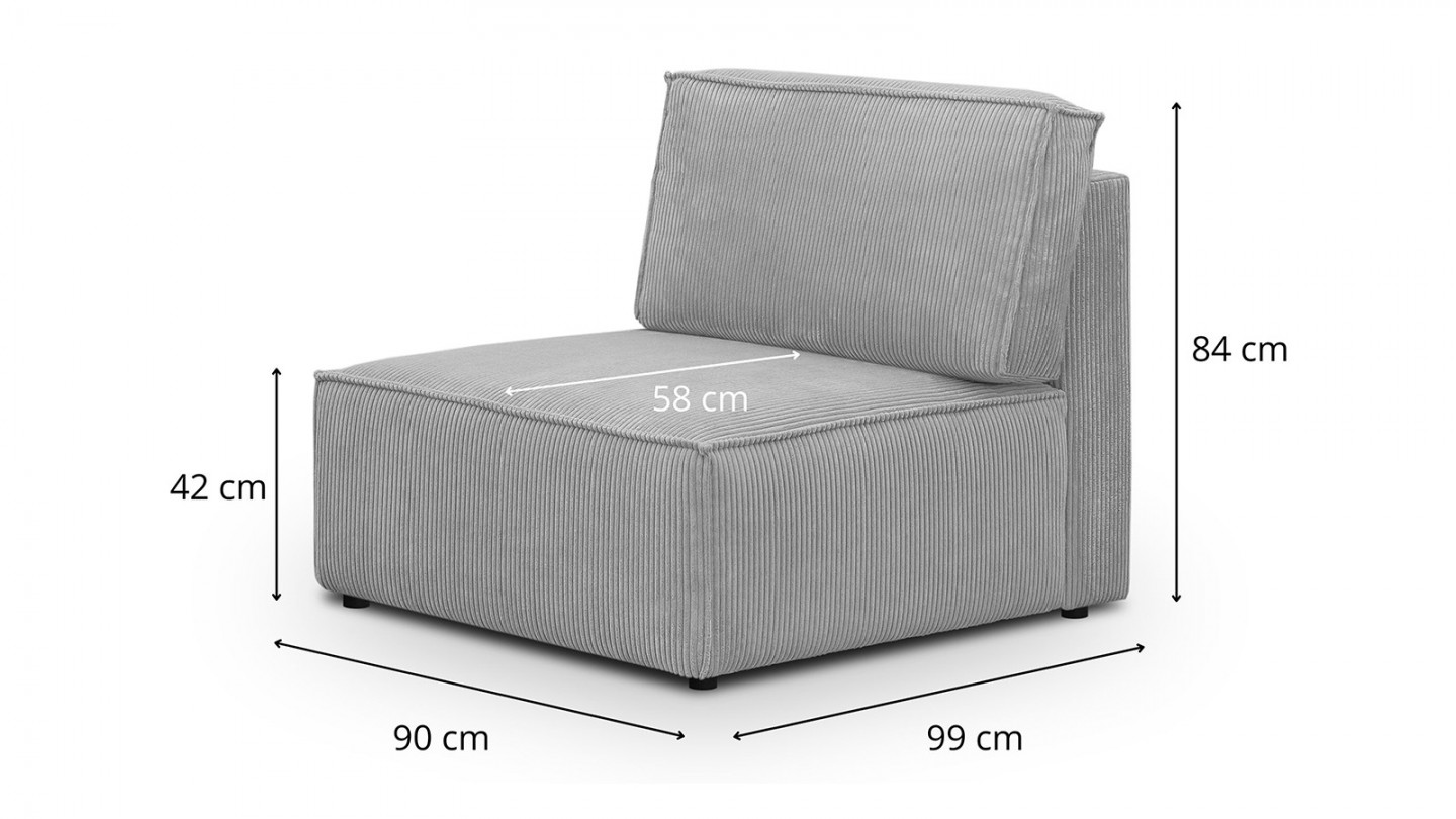 Canapé d'angle à gauche modulable 4 places avec 2 poufs en velours côtelé gris clair - Harper Mod