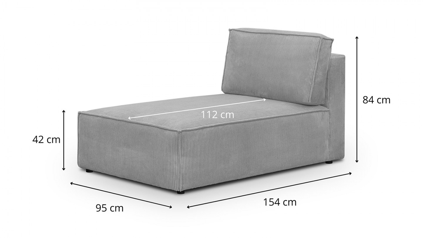 Canapé d'angle à droite panoramique convertible modulable 8 places avec pouf en velours côtelé gris clair - Harper Mod