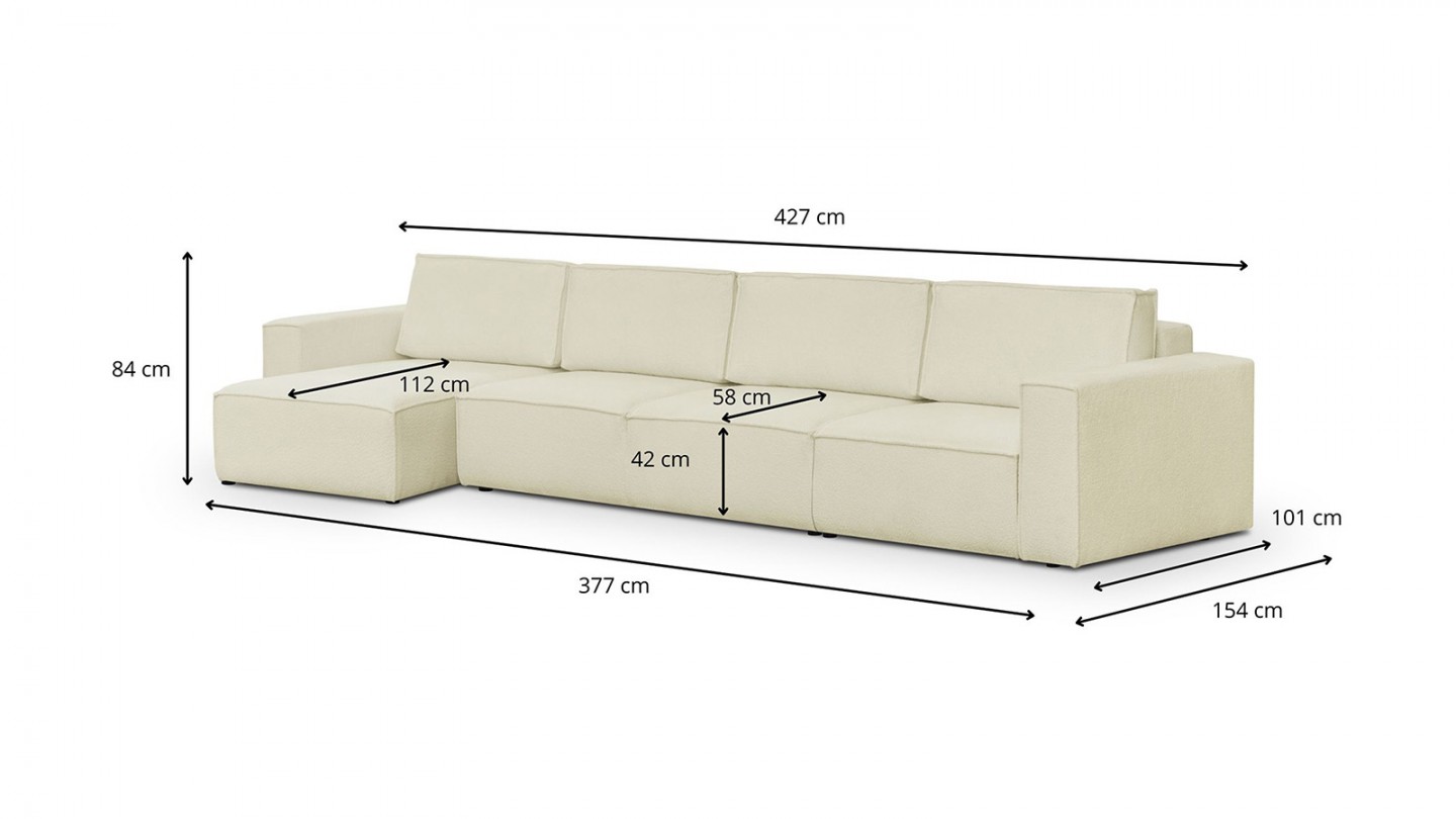 Canapé d'angle modulable convertible 7 places avec coffre de rangement en tissu bouclé écru - Harper Mod