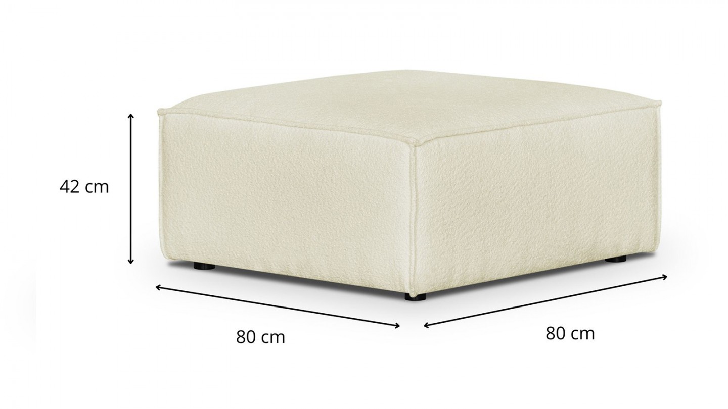 Canapé d'angle à droite panoramique convertible modulable 8 places avec 2 poufs en tissu bouclé écru - Harper Mod