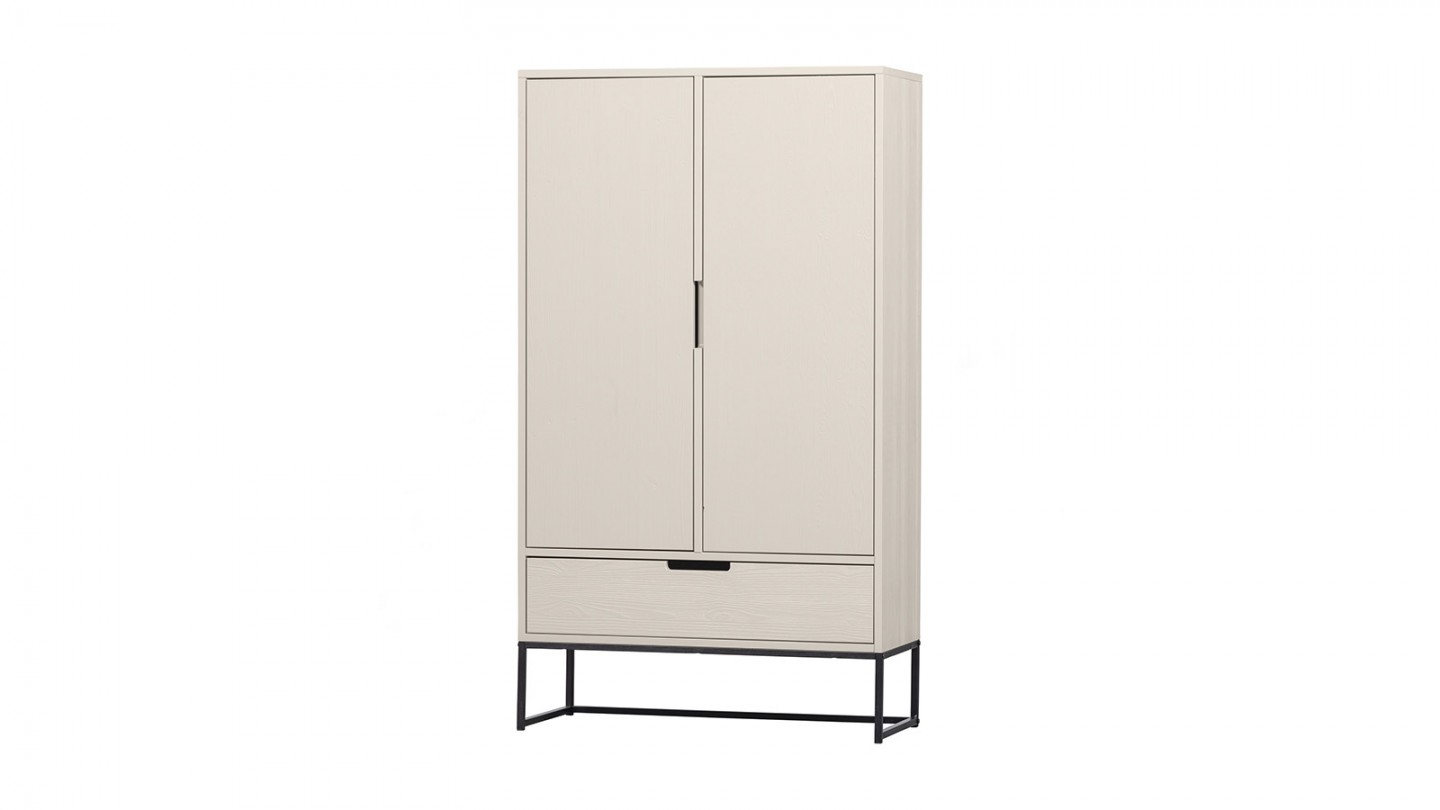 Buffet haut 2 portes 1 tiroir en bois laqué gris clair 85 cm - Silas