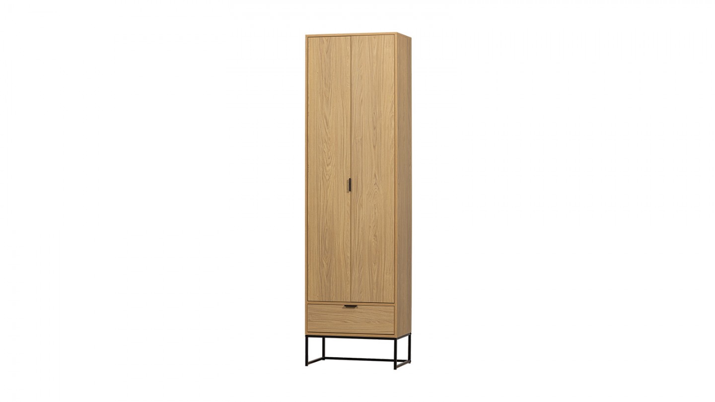 Buffet haut 2 portes 1 tiroir effet chêne 60 cm - Silas