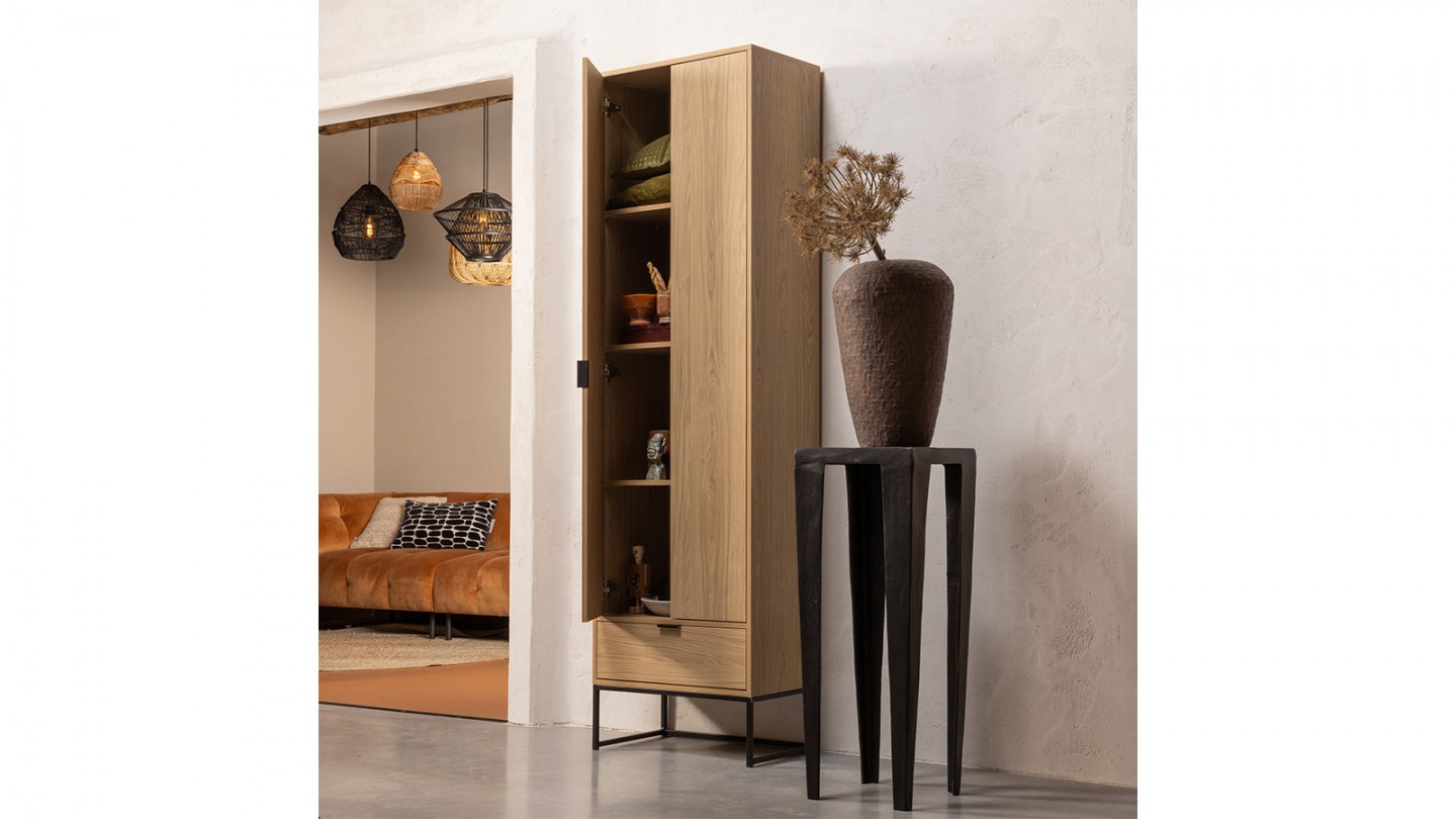 Buffet haut 2 portes 1 tiroir effet chêne 60 cm - Silas