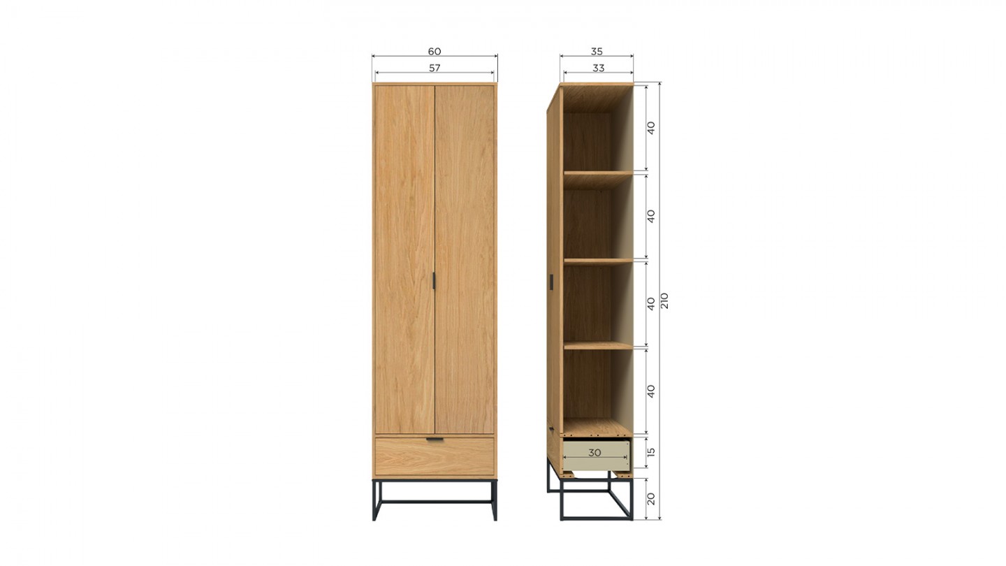 Buffet haut 2 portes 1 tiroir effet chêne 60 cm - Silas