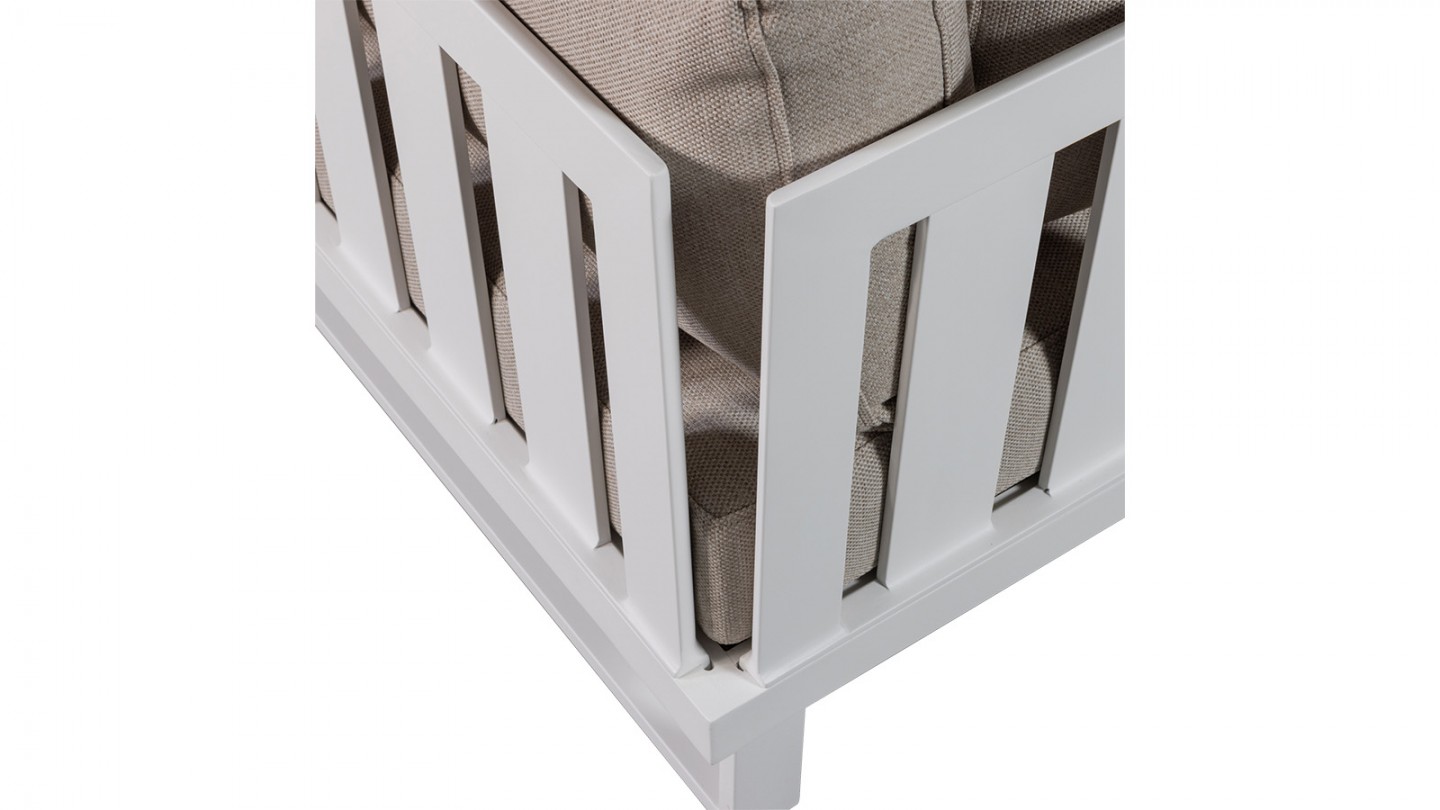 Canapé de jardin d'angle en aluminium blanc et coussins couleur sable 308 cm - Flint