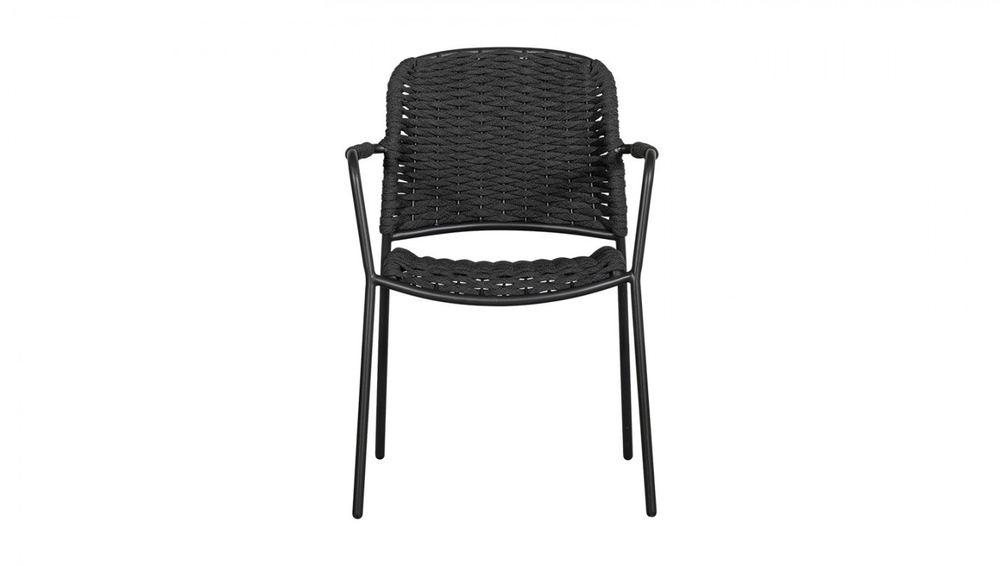 Lot de 2 chaises de jardin avec accoudoirs en corde et aluminium noir - Taku