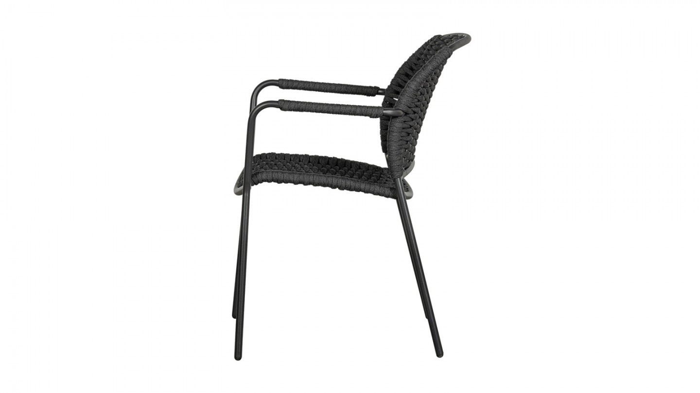 Lot de 2 chaises de jardin avec accoudoirs en corde et aluminium noir - Taku