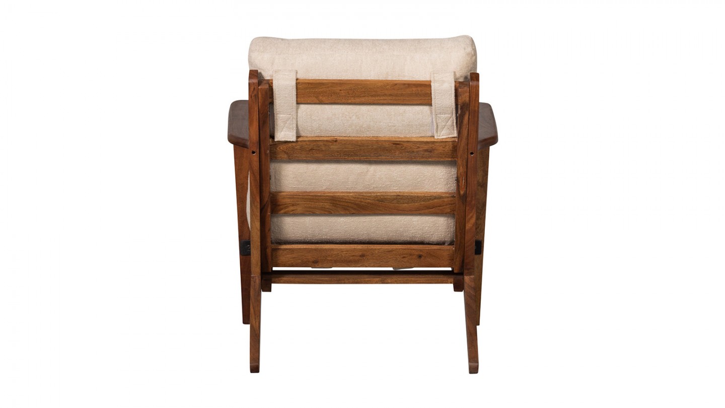 Fauteuil en bois massif et tissu bouclé écru - Houston