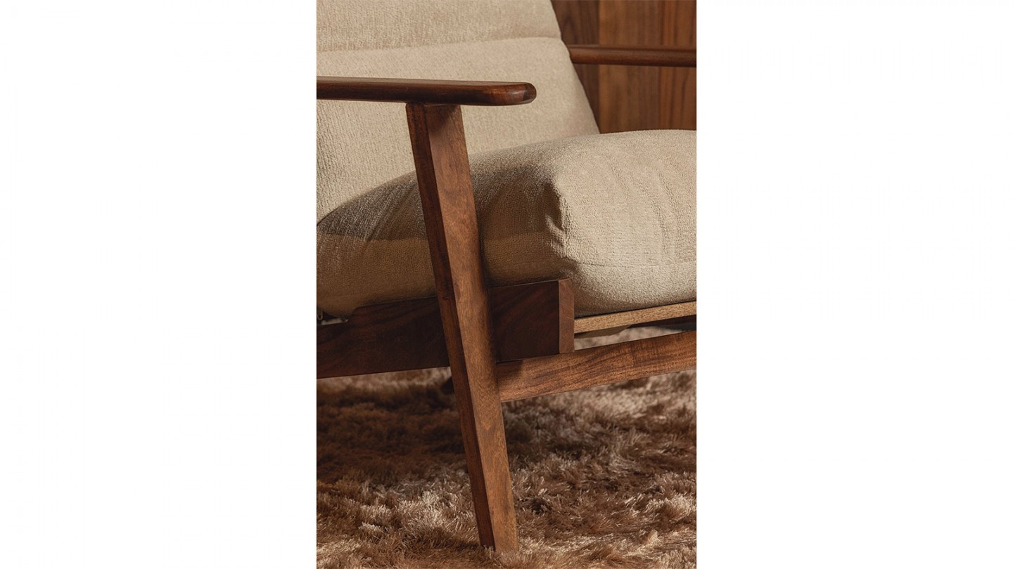 Fauteuil en bois massif et tissu bouclé écru - Houston