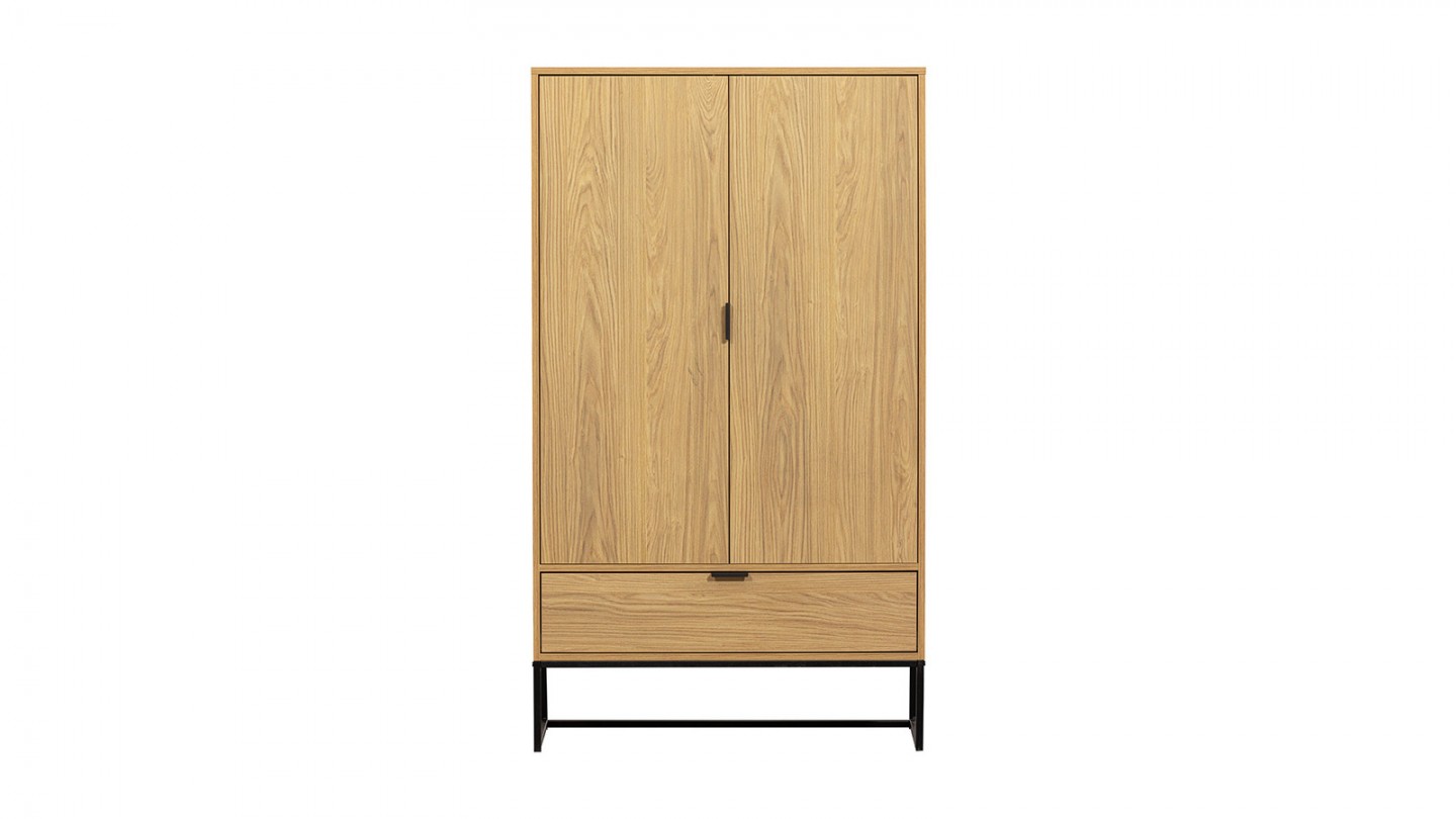 Buffet haut 2 portes 1 tiroir effet chêne 85 cm - Silas