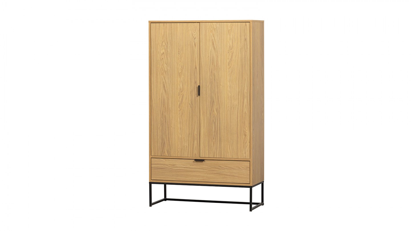 Buffet haut 2 portes 1 tiroir effet chêne 85 cm - Silas