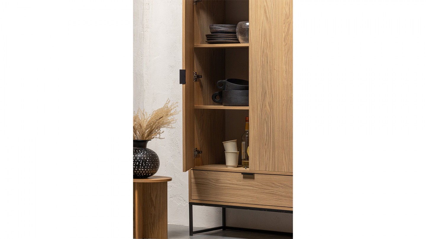 Buffet haut 2 portes 1 tiroir effet chêne 85 cm - Silas