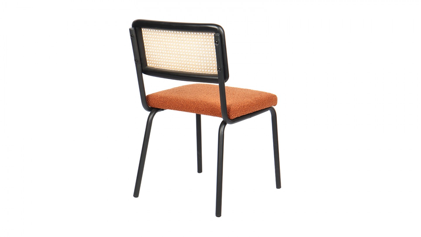 Lot de 2 chaises en cannage tissu bouclé rouille et métal noir - Paula