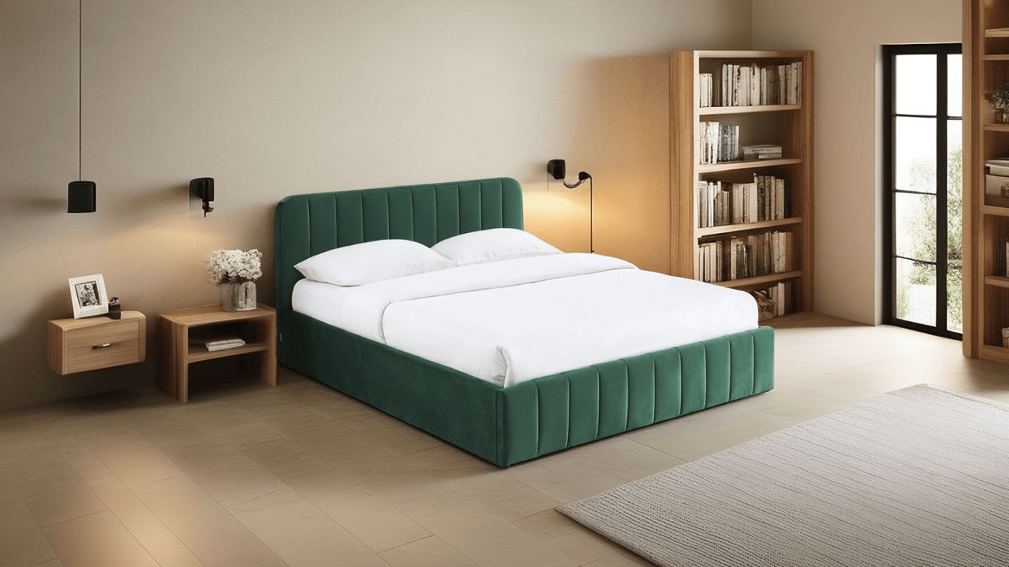 Lit coffre adulte AVA 140x190 - Velours vert