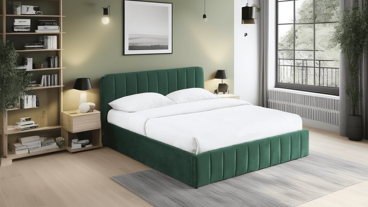 Lit coffre adulte AVA 160x200 - Velours vert