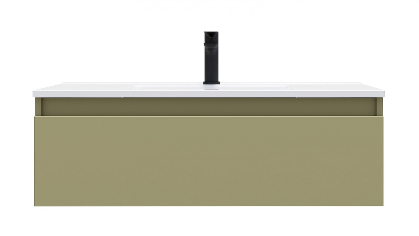 Meuble de salle de bain suspendu vasque intégrée 90cm 1 tiroir Vert olive - Rivage