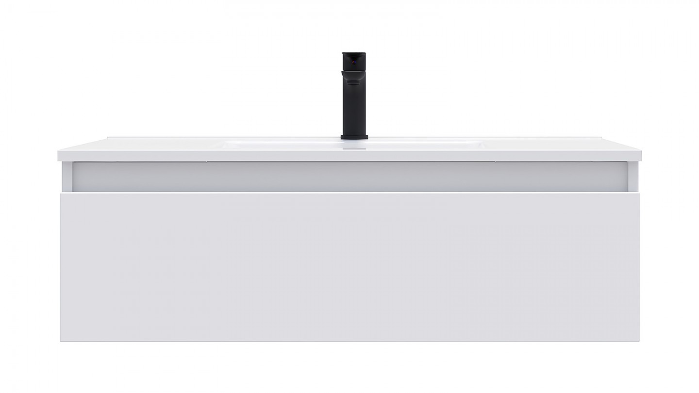 Meuble de salle de bain suspendu vasque intégrée 90cm 1 tiroir Blanc - Rivage