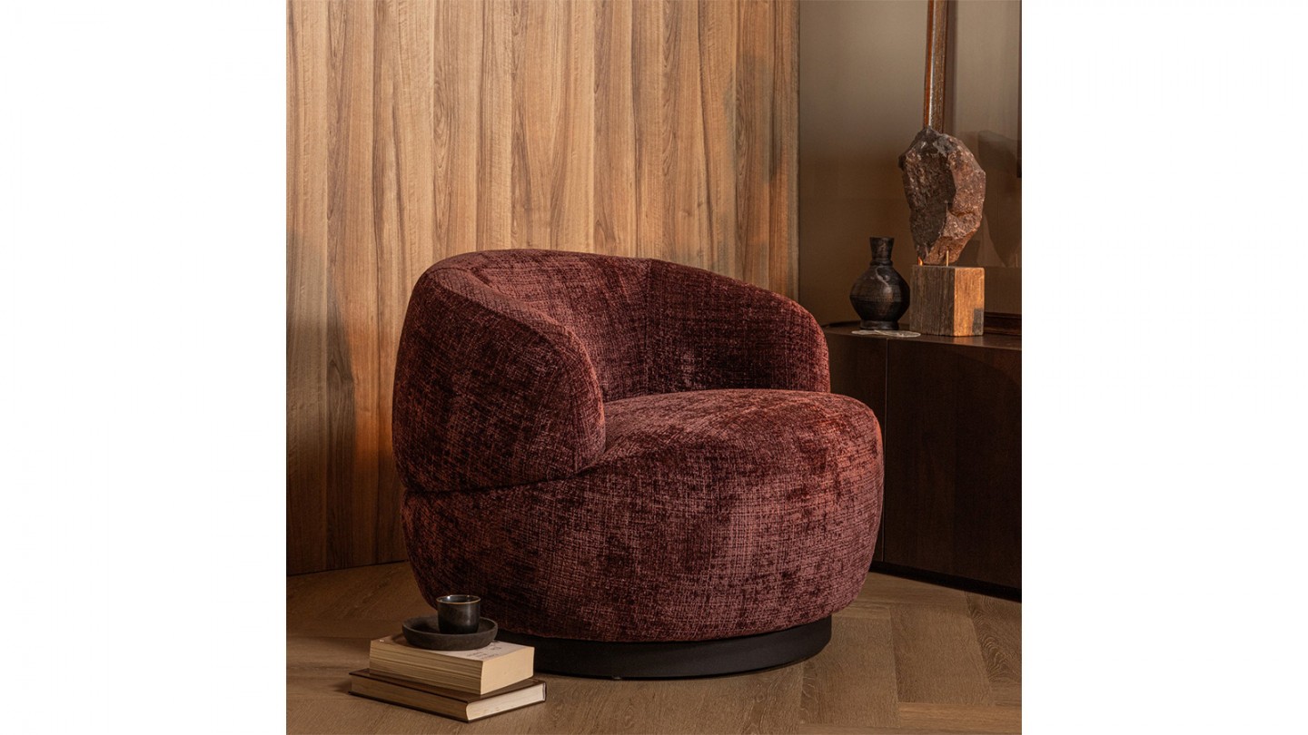 Fauteuil pivotant en tissu chenille aubergine - Woolly