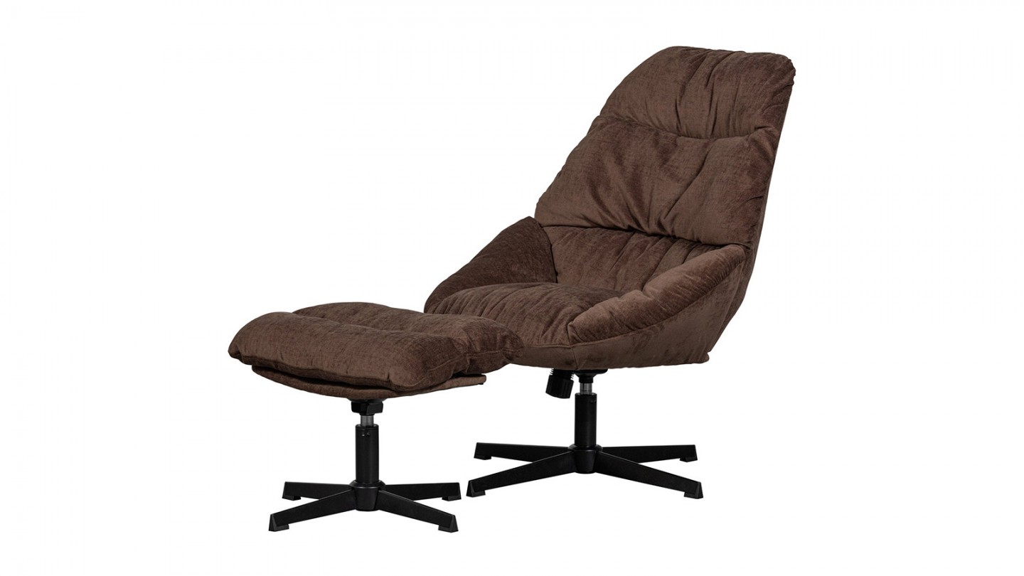 Fauteuil de relaxation avec repose-pied en tissu chenille marron - Yaro