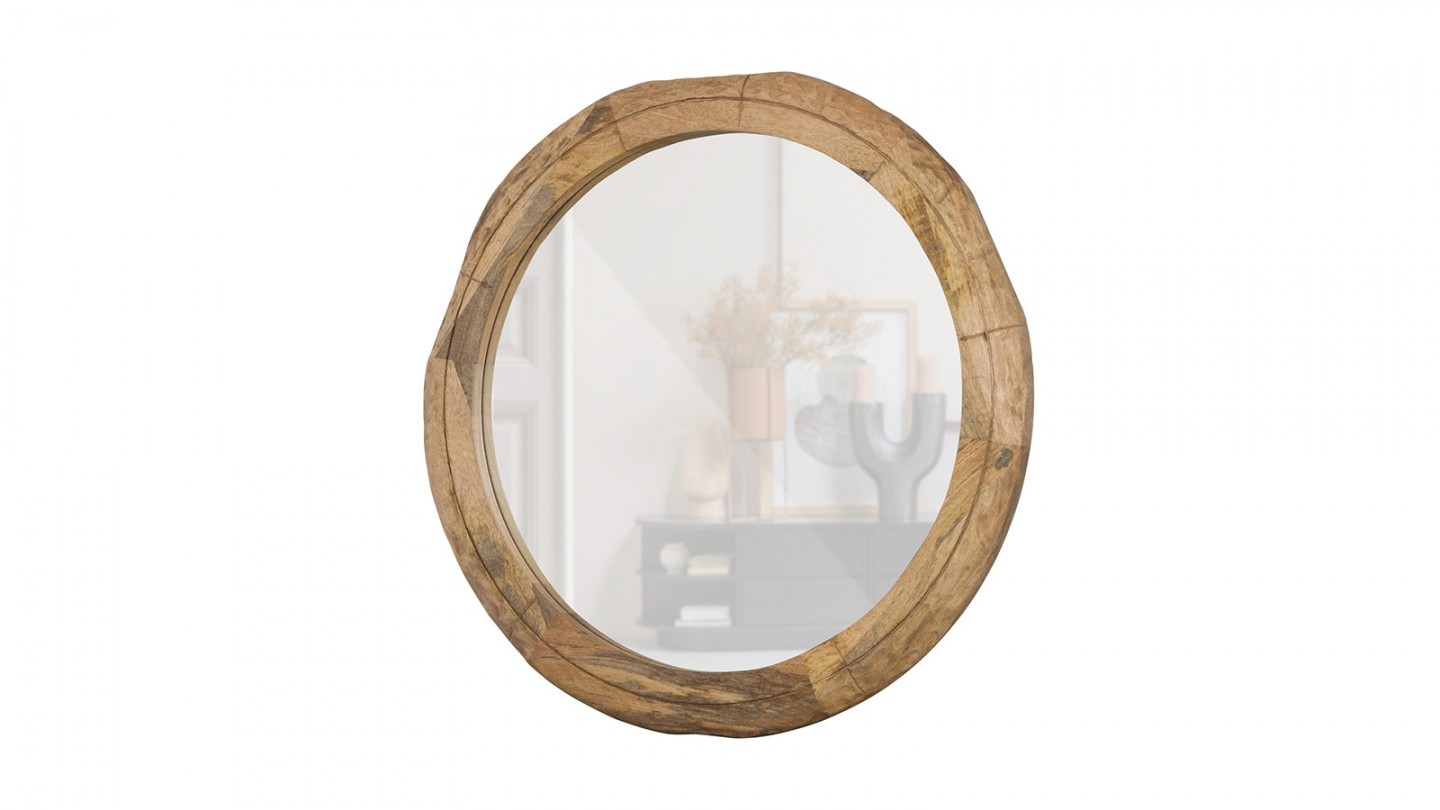 Miroir rond en bois de manguier 100cm - Rion