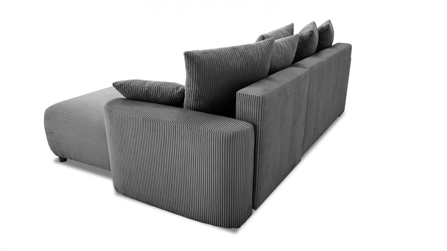 Canapé d'angle convertible réversible 3/4 places en velours côtelé gris anthracite avec coffre de rangement - Uma