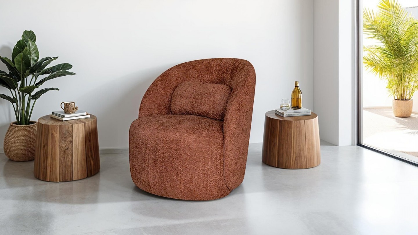 Fauteuil en tissu bouclette terracotta - Rondo