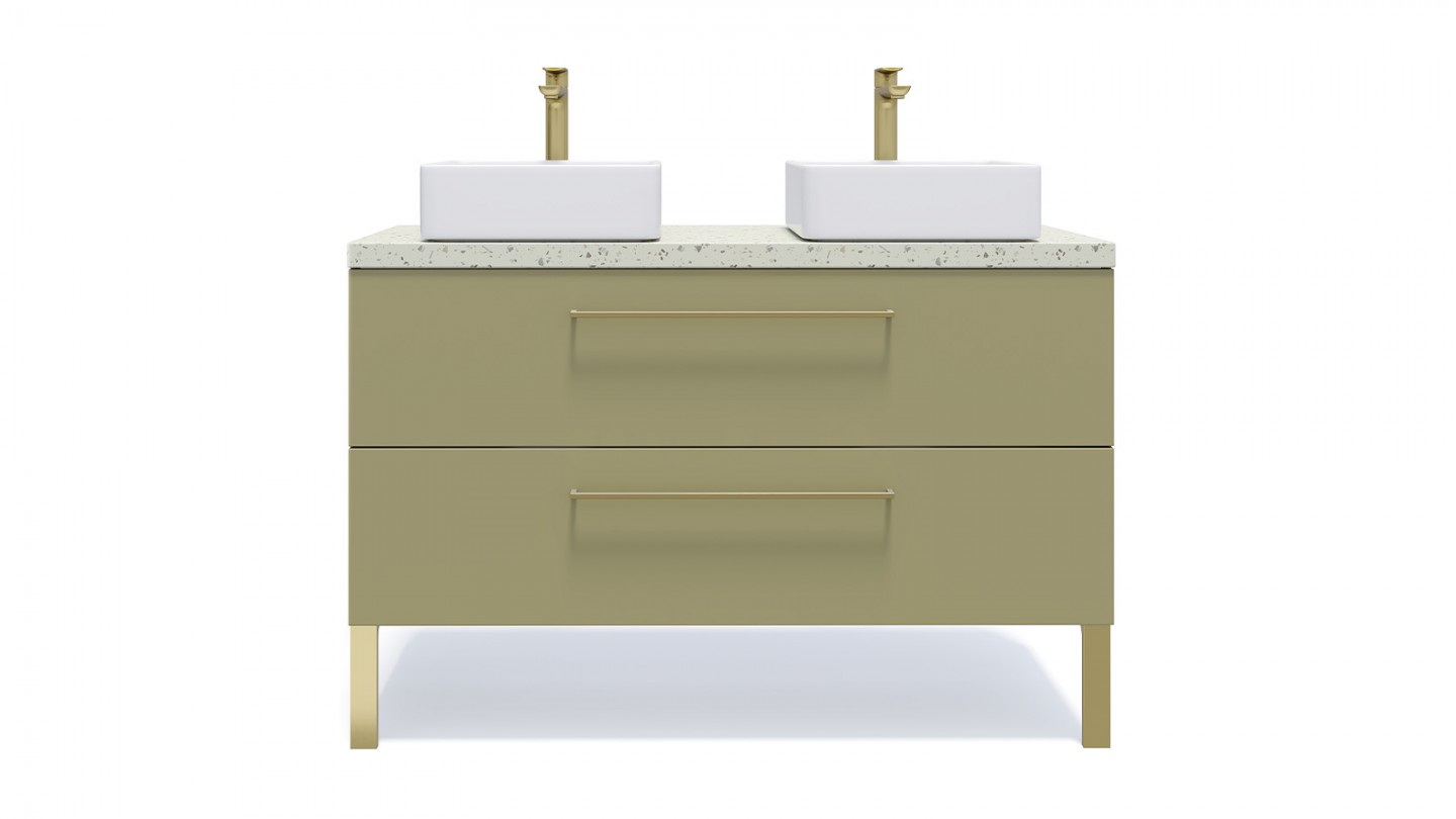 Meuble de salle de bain suspendu 2 vasques à poser 120cm 2 tiroirs Vert olive - Osmose
