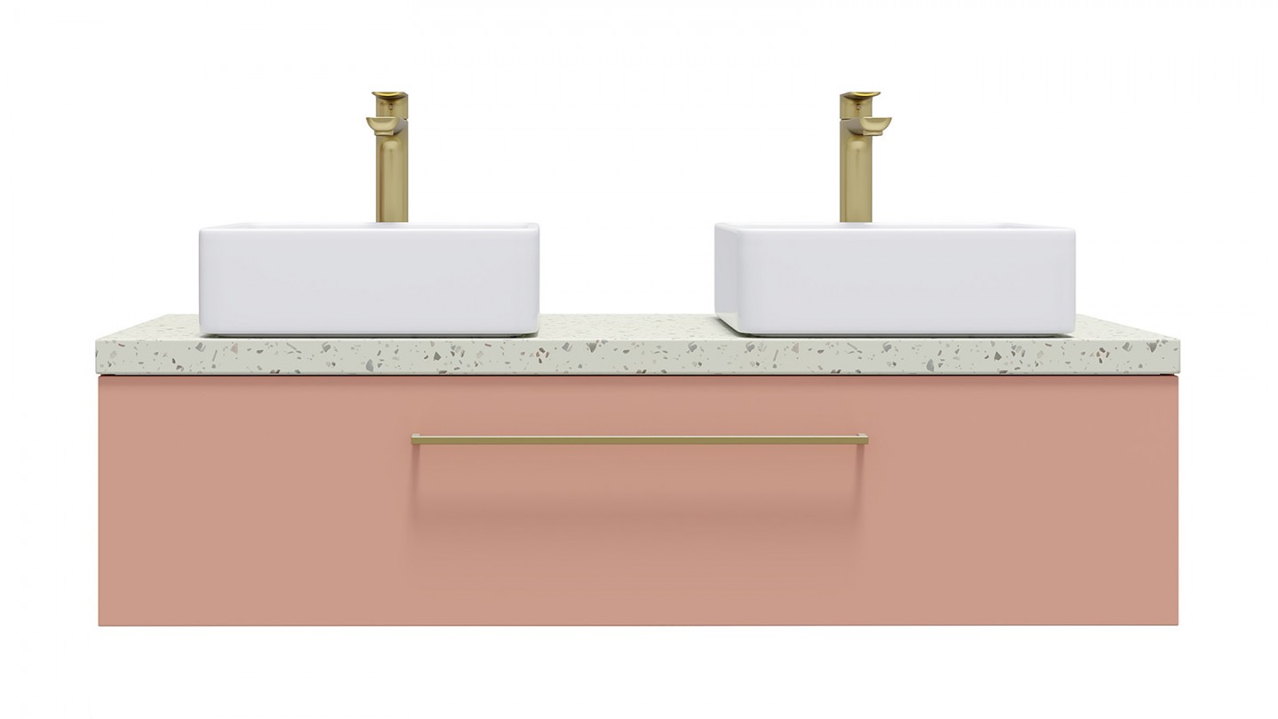 Meuble de salle de bain suspendu 2 vasques à poser 120cm 1 tiroir Abricot - Osmose