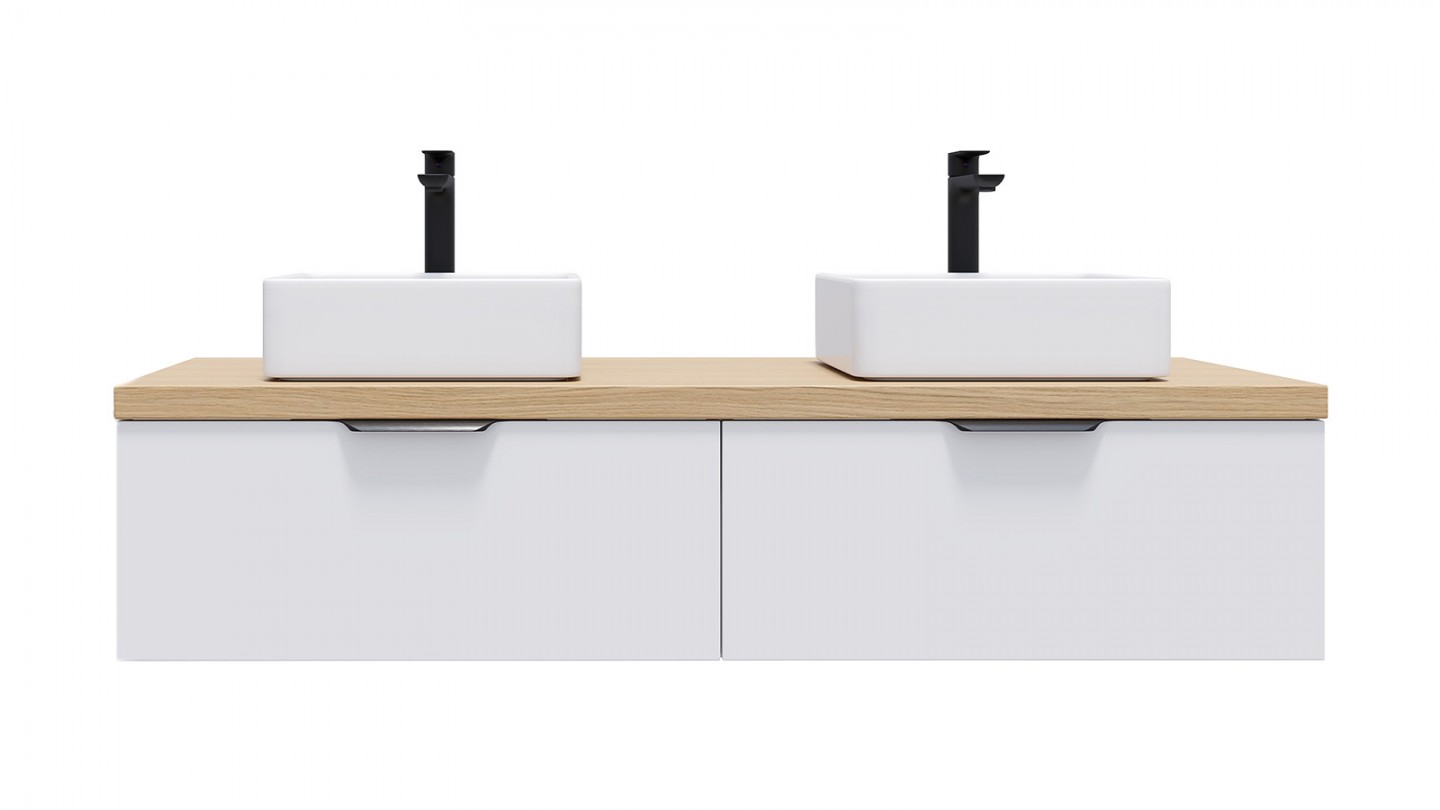 Meuble de salle de bains 140 cm Opale blanc - 2 tiroirs - 2 vasques carrées - Loft