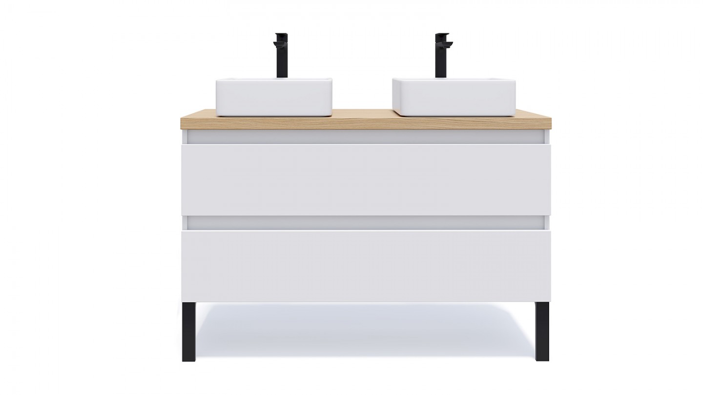 Meuble de salle de bain suspendu 2 vasques à poser 120cm 2 tiroirs Blanc - Rivage