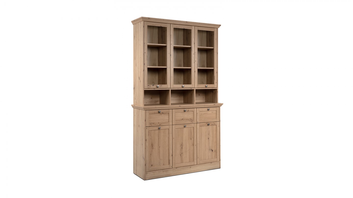 Buffet haut 6 portes 3 tiroirs effet chêne 120 cm - Saga