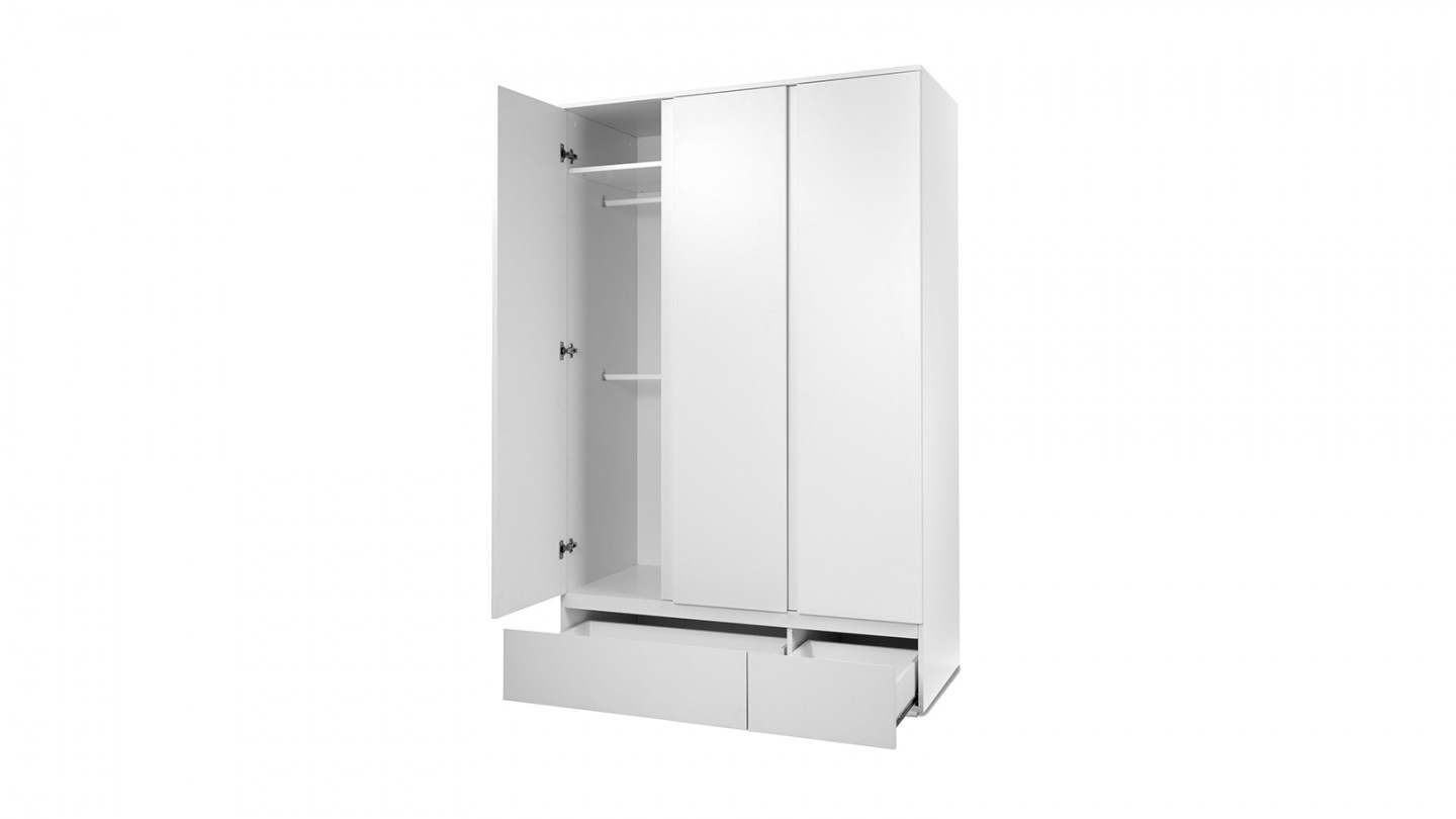 Armoire 3 portes 2 tiroirs blanche 122 cm - Medea