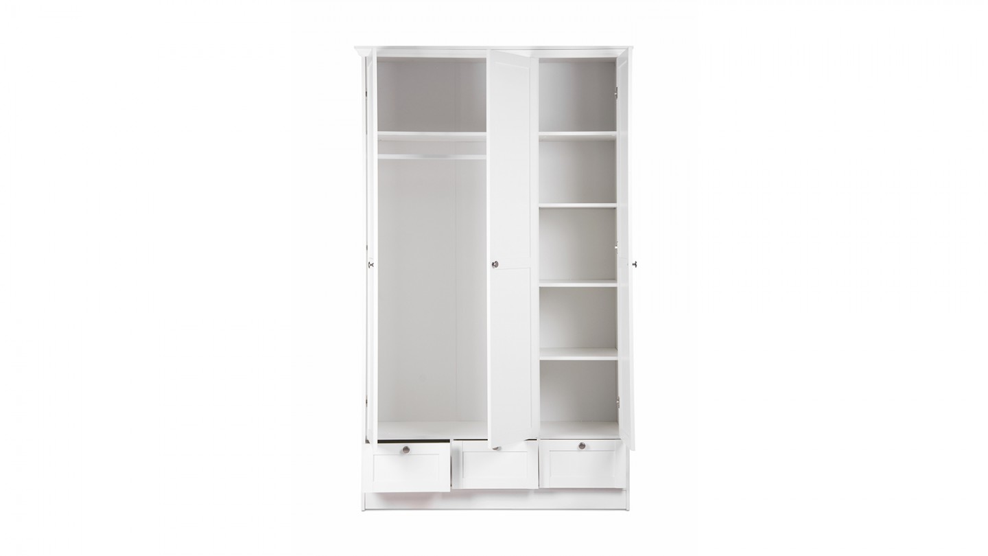 Armoire 3 portes 3 tiroirs blanche 120 cm - Alix