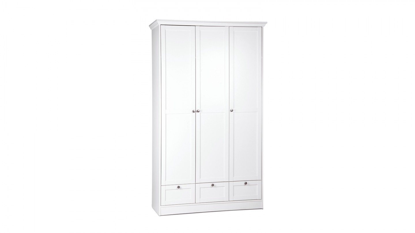 Armoire 3 portes 3 tiroirs blanche 120 cm - Alix