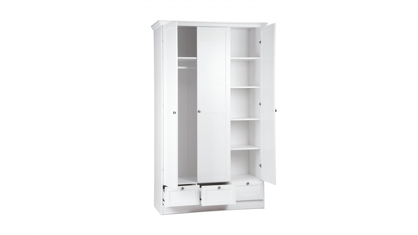 Armoire 3 portes 3 tiroirs blanche 120 cm - Alix