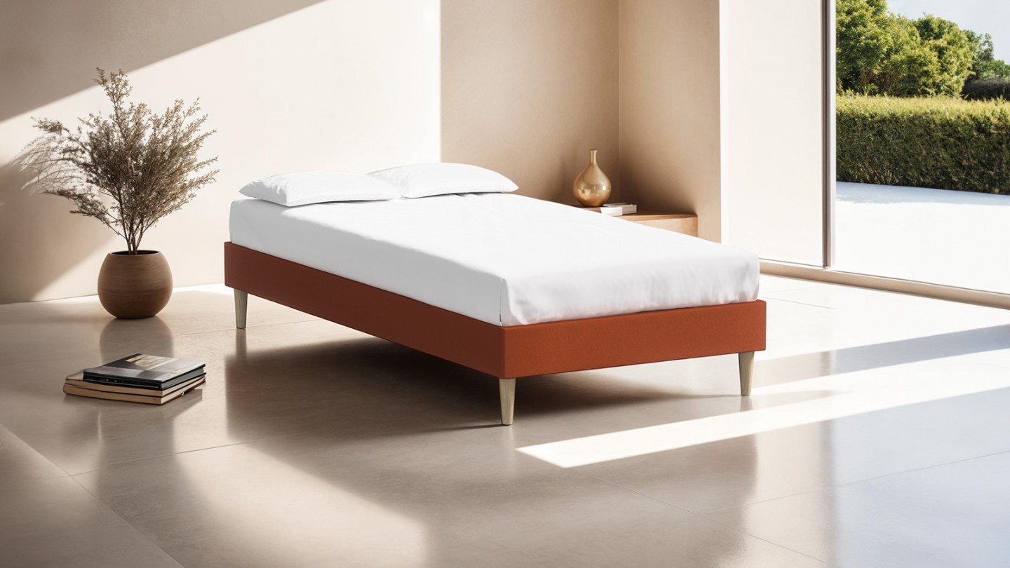 Lit adulte 90x190 en velours rouille - Dina